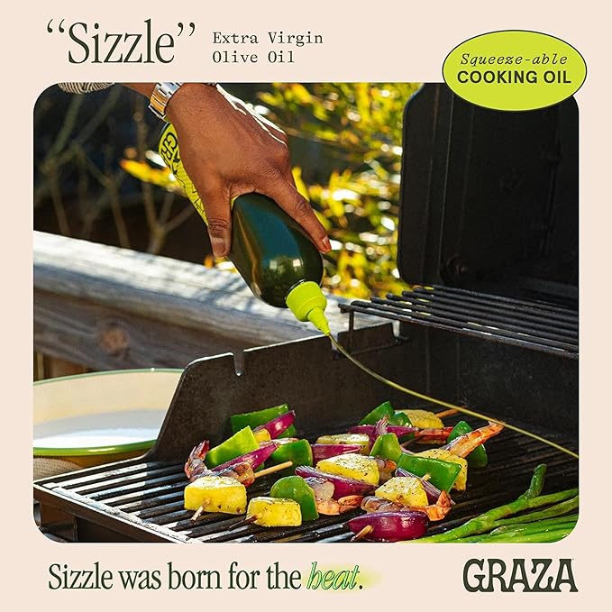 Graza Sizzle Extra Virgin Olive Oil, Cooking Oil - High Polyphenol Peak Harvest EVOO Cooking Oil in a Squeeze Bottle - Single Farm Olives from Spain - 33.8 Fl Oz (1L)