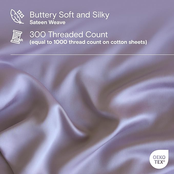 DOZ Sheet Set, 100% Viscose derived from Bamboo, Organically Grown, Buttery Soft, Cooling Sheets, High GSM, Deep Pockets - 2 Piece - 1 Pillowcase 1 Fitted Sheet (Lavender, Twin)