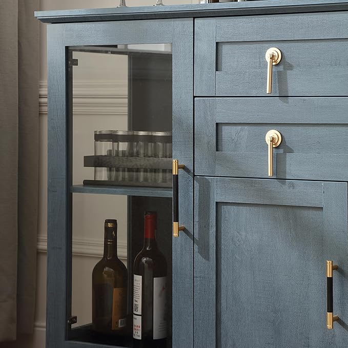 58.2'' Modern Sideboard Buffet Cabinet with Storage, Accent Coffee Bar Cabinet with 2 Glass Doors,Sideboard Credenza with Two Drawers and Adjustable Shelves,Blue