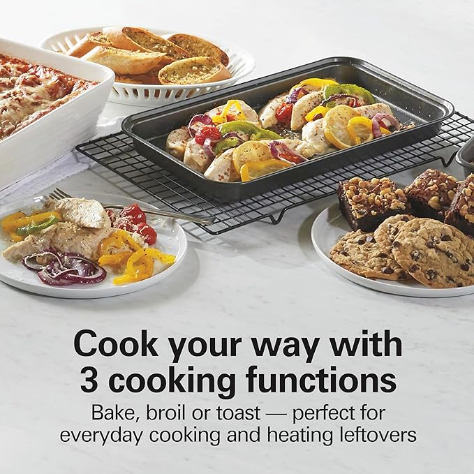 Hamilton Beach Easy Reach 4-Slice Countertop Toaster Oven With Roll-Top Door, 1200 Watts, Fits 9??Pizza, 3 Cooking Functions for Bake, Broil and Toast, Silver (31344DA)