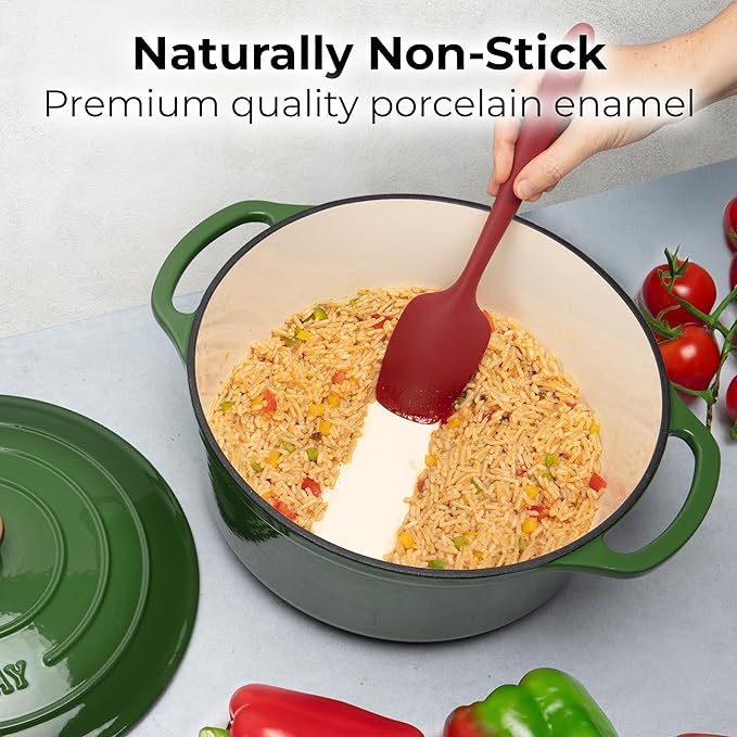 Zulay Kitchen 7.7 Quart Enameled Cast Iron Dutch Oven Pot with Lid ??Premium Durability & Oven Safe up to 500째F ??Heavy Duty Cookware Perfect for Bread Baking, Stews, Braising & Roasting ??Green
