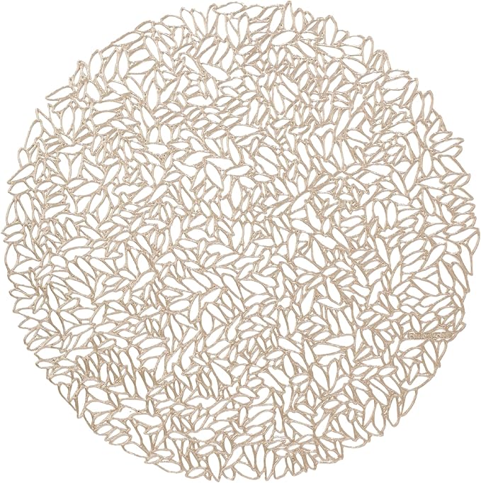 Chilewich Set of 8 - Pressed Petal Placemats in Champagne - Easy Care Openwork Table Mats - Indoor/Outdoor - 15" Round Chargers