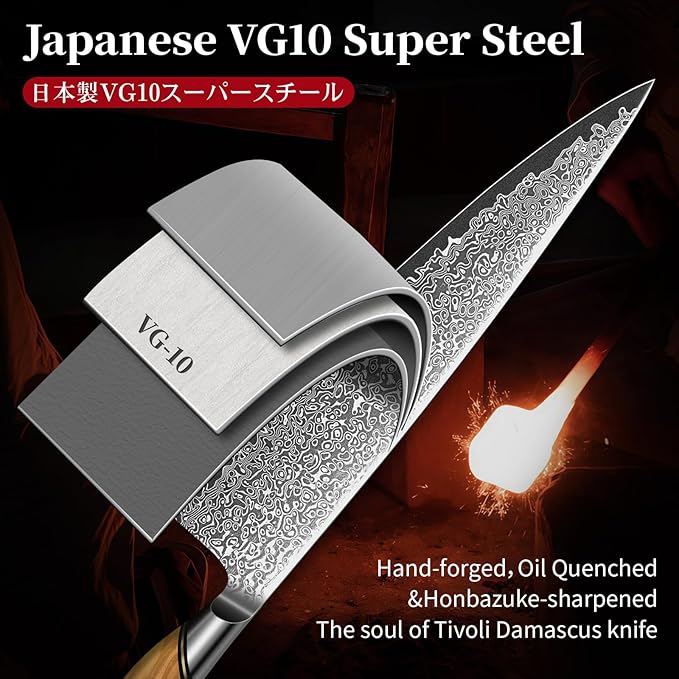 TIVOLI Japanese Gyuto Knife 10 Inch??VG-10 Damascus Chef Knife with Razor Sharp Blade and Ergonomic Olive Wood Handle, Ideal for Meat, Vegetables & Daily Cooking