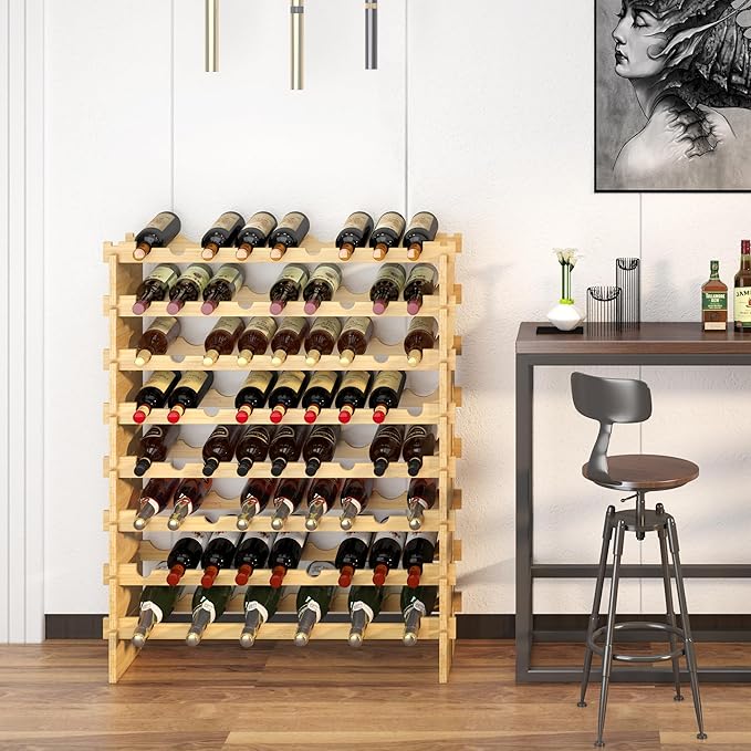 Wine Rack Freestanding Floor Bamboo Stackable Wine Storage Racks Wall Mounted, Modular Wine Bottle Stand Holder Display Shelf for Cabinet, Kitchen, Bar (Nature)