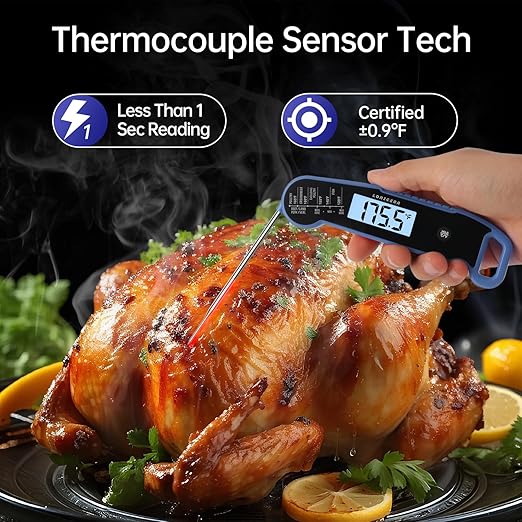 Lonicera Digital Meat Thermometer for Food Cooking. Instant Read Within 1 Sec and 짹0.9?덦ccuracy with Thermocouple Sensor. IP67 Waterproof, Auto-Rotating Display, Auto Wake up (Blueberry)