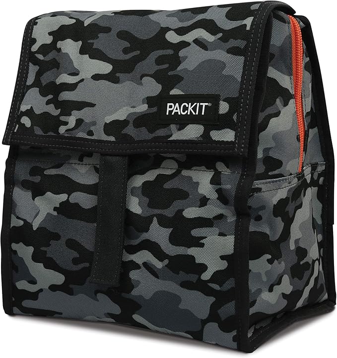 PackIt짰 Freezable Lunch Bag, Charcoal Camo, Built with EcoFreeze짰 Technology, Foldable, Reusable, Zip and Velcro Closure with Buckle Handle, Designed for Work Lunch and Fresh Lunch On the Go