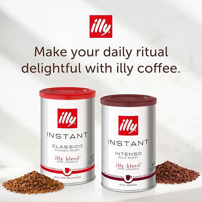 illy Instant Coffee, Classico Medium Roast, 100% Arabica, Premium Italian Coffee, 3.3oz, 6 Pack