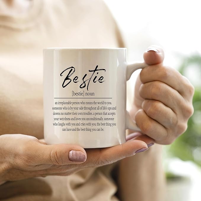 QASHWEY Bestie Definition Coffee Mugs Mug,Best Friend Bestie BFF Soul Sister Gifts for Women Teen Girls,Inspirational Friendship Gifts Double Side Printed Ceramic Mug Cup 11 Ounce