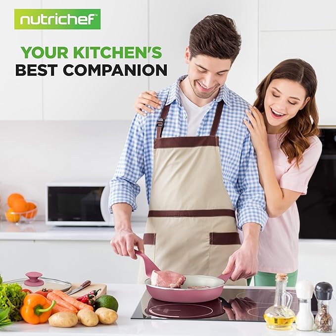 NutriChef 54-Piece Kitchen Cookware Set ??Complete Non-Stick Ceramic Pots and Pans Set with Utensils, Bakeware, and Knife Set, Gas, Electric & Induction Compatible, Blush Pink Kitchen Essentials