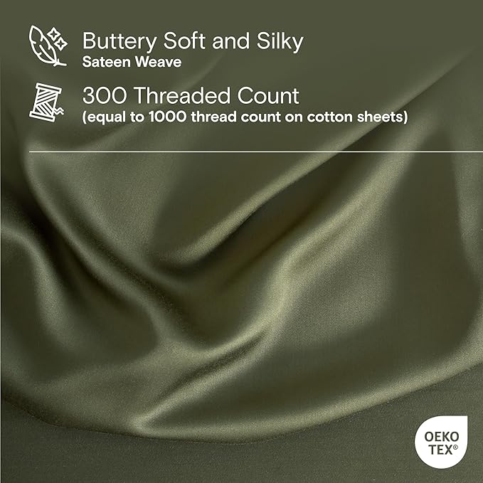 DOZ Sheet Set, 100% Viscose derived from Bamboo, Organically Grown, Buttery Soft, Cooling Sheets, High GSM, Deep Pockets - 4 Piece - 2 Pillowcases 1 Fitted 1 Top Sheet (Olive, Cal King)