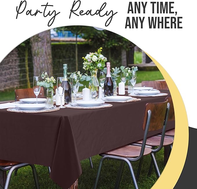 Exquisite 66% Thicker Premium Plastic Table Cloth Rectangle Table Cover 0.5 Mil 24 Pack Brown Table Cloth 54 Inch x 108 Inch Disposable Tablecloth Won't Tear Easily Like Cheap Thin Brands