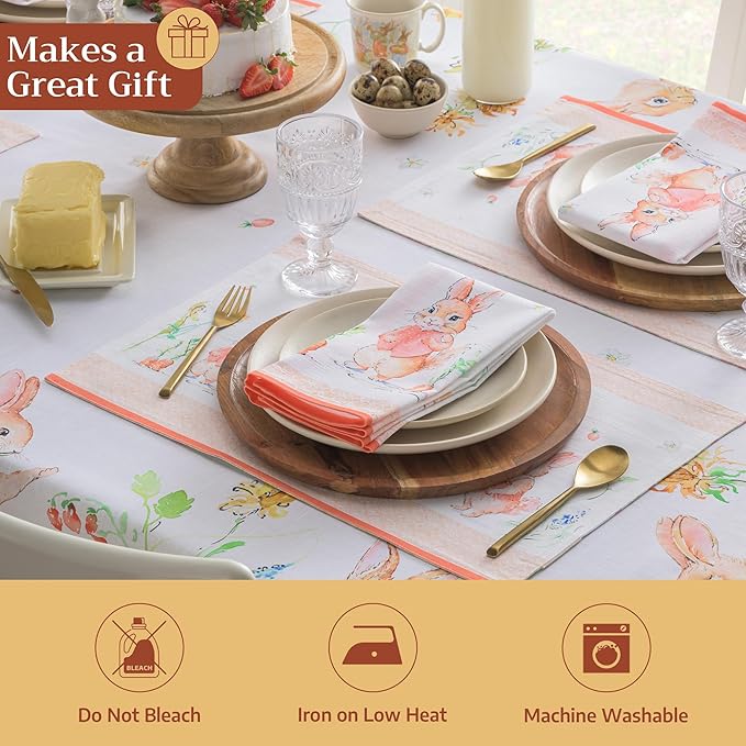 Maison d' Hermine Placemats Set of 2 100% Cotton Washable Cloth Place Mats, Reusable Table Mats for Kitchen Dining Decoration, Party, Wedding, Restaurant Spring/Summer (Bunny Party, 13" x 19")