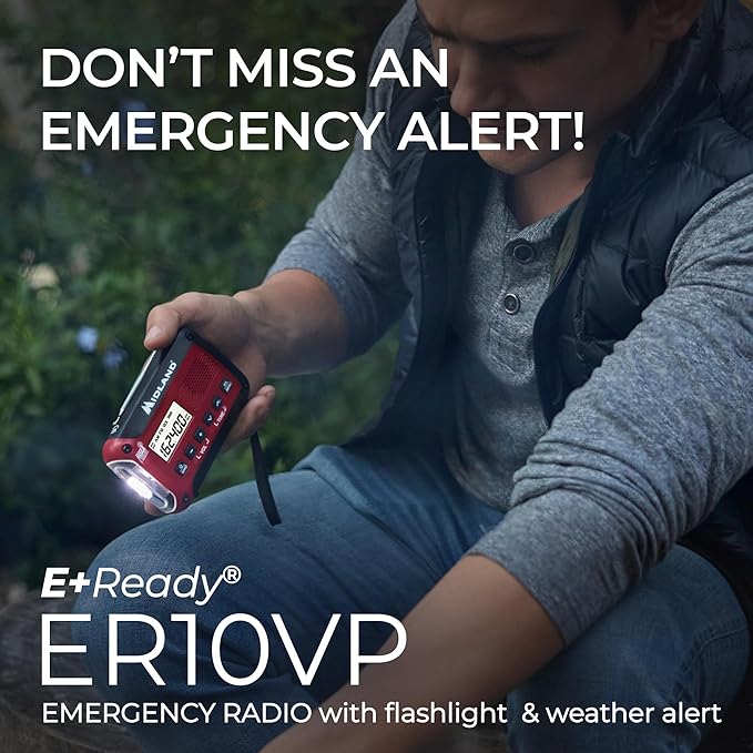 Midland짰 - ER10VP Weather Radio with Flashlight & Emergency Alert - AM/FM Radio - Compact and Easy to Carry - SOS Strobe Signal and Headphone Jack