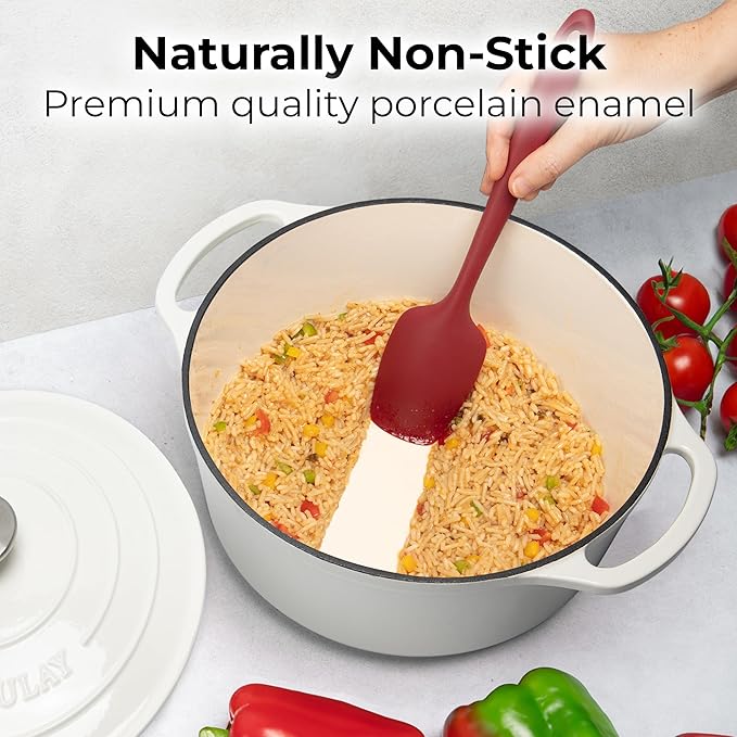 Zulay Kitchen 6 Quart Enameled Cast Iron Dutch Oven Pot with Lid ??Premium Durability & Oven Safe up to 500째F ??Heavy Duty Cookware Perfect for Bread Baking, Stews, Braising & Roasting ??White