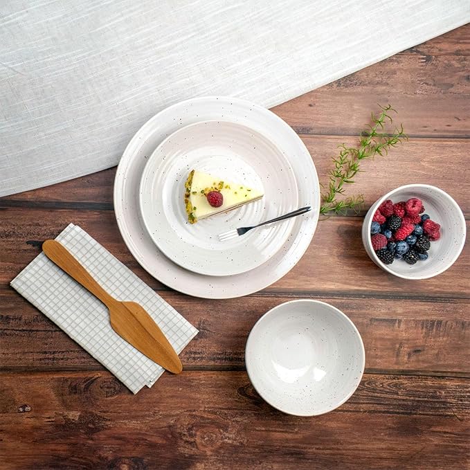 Sango Siterra 16-Piece Rustic White Stoneware Dinnerware Set ??Service for 4, White with Glossy Speckle Overlay, for Everyday Dining & Entertainment, Microwave & Dishwasher Safe