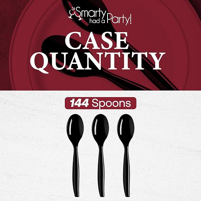 Smarty Had A Party 144 Black Disposable Plastic Serving Spoons Serving Utensils for Parties Black Plastic Spoons for Buffets