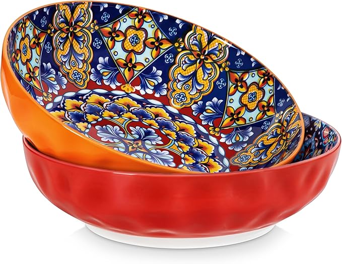 vancasso Large Serving Bowls, 78 Oz Extra Large Salad Bowls Set of 2, Bohemian Decorative Bowls for Salad, Fruit, Pasta and Dinner, Serving Dishes Set for Party, Dishwasher & Microwave Safe竊뛕ed