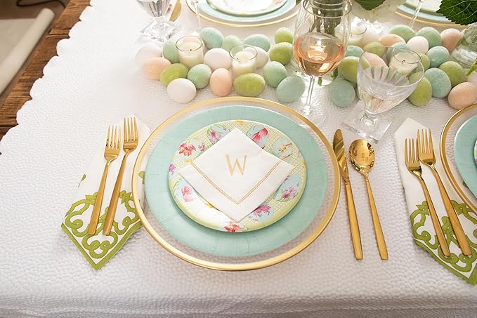 Caspari Linen Border Paper Dinner Plates in Robin's Egg Blue - Pack of 8
