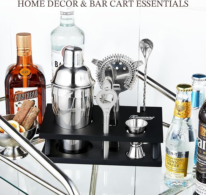 KITESSENSU Cocktail Shaker Set Bartender Kit, 6-Piece Silver Bar Set with Stand, Gold