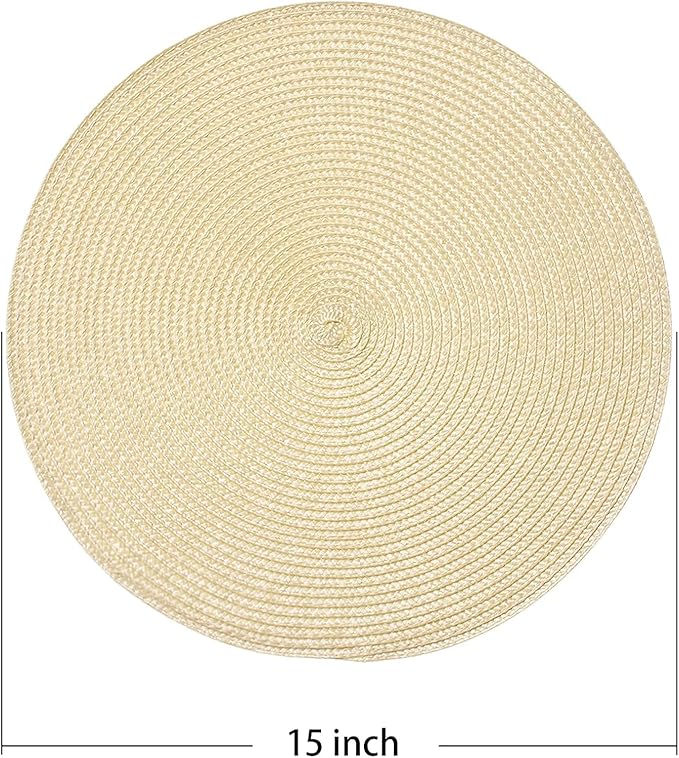 AHHFSMEI Round Braided Placemats 15 Inch Round Table Mats for Dining Tables Natural Woven Heat Resistant Place mats Set of 4 (Beige,4)