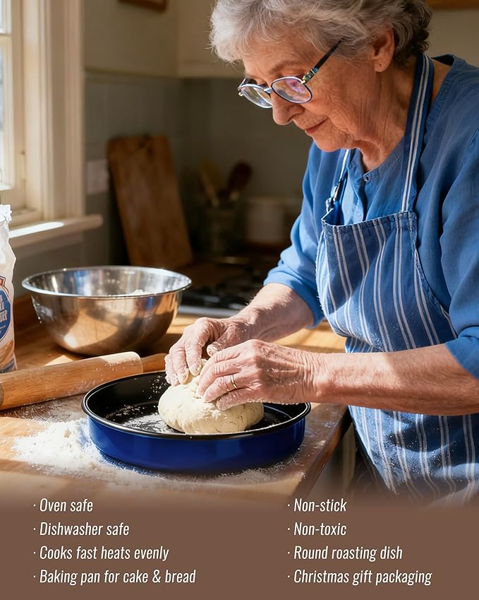Baking Pans Set Round Roasting Dish 4-Pack 9/10/12/14 Inch Enamel Non Stick Large Bakeware for Cake Bread Pie Pizza Ham Turkey, Non-Toxic Oven Dishwasher Safe Mother's Christmas Gift Cookware