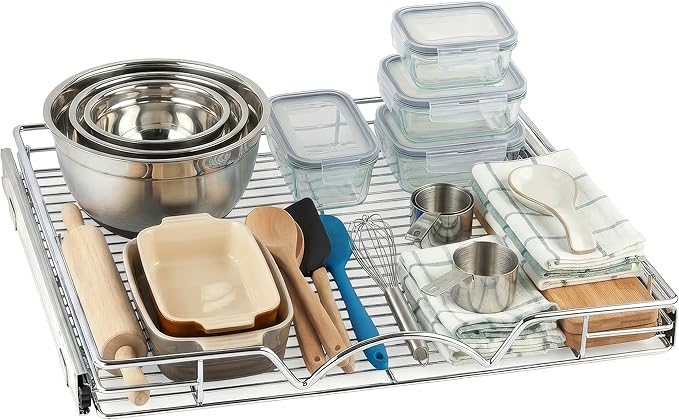 HOLDN??STORAGE Pull Out Cabinet Organizer, Heavy Duty Caddy w/Lifetime Limited Warranty -22?쓂 x 21?쒭 - Requires At Least 23-1/4??Cabinet Opening, Steel Metal Cabinet Drawers Slide Out, Chrome