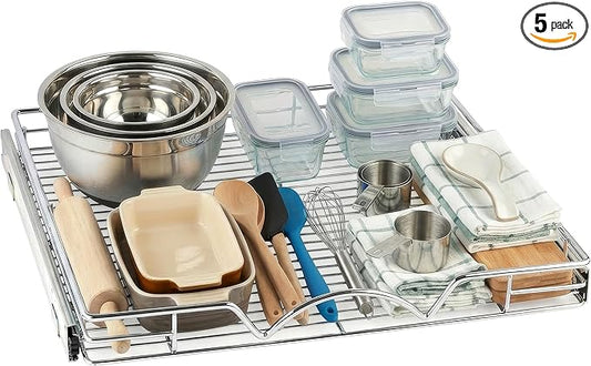 HOLDN??STORAGE Pull Out Cabinet Organizer - Heavy Duty Steel with Smooth Slide-Out Drawers, Chrome Finish - 22" W x 17" D Basket, Fits 23.25" Cabinet Opening