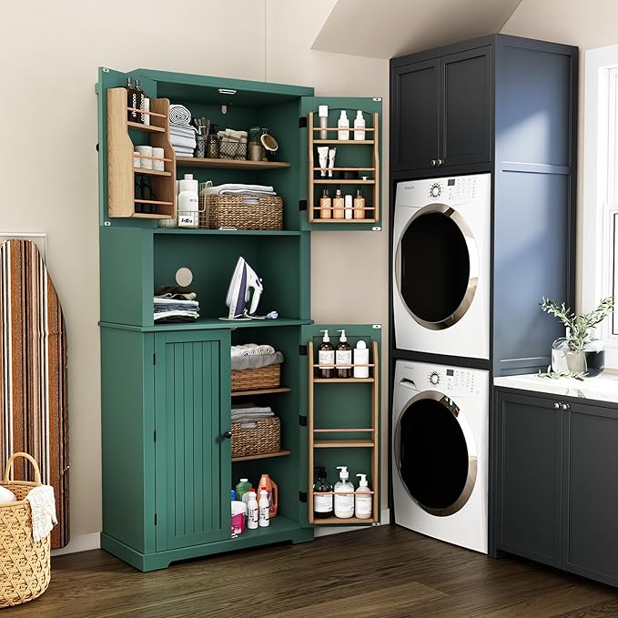 HLR 72" Kitchen Pantry Storage Cabinet, Freestanding Larder Cupboard, Kitchen Hutch Cabinet with Microwave Stand,Utility Pantry with Doors and Shelves for Dining Room, Living Room
