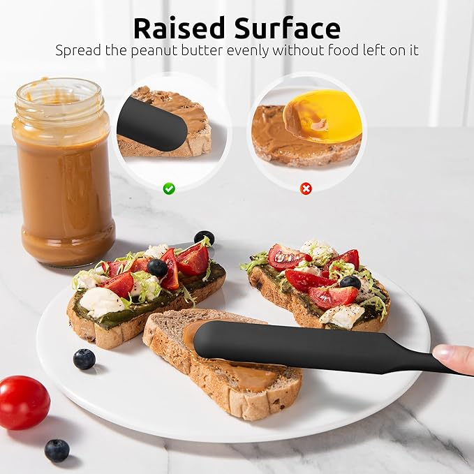 U-Taste Skinny Silicone Jar Spatula: 600쨘F Heat-Resistant Food-Grade 10in Long Narrow Sourdough Stirring Stick, Seamless Flexible Peanut Butter Spreader for Scraping Icing Bread Cream, Jam (Black)