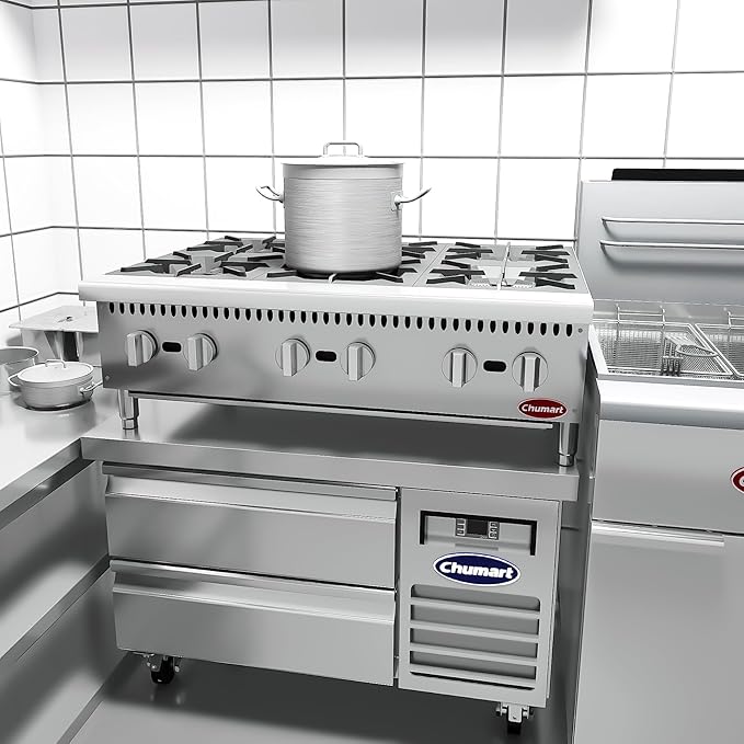 6 Burner Commercial Hot Plate, 36" Countertop Gas Stove Stainless Steel Natural Gas Range with Propane Conversion Kit Cooking Equipment for Restaurant Kitchen-150000 BTU