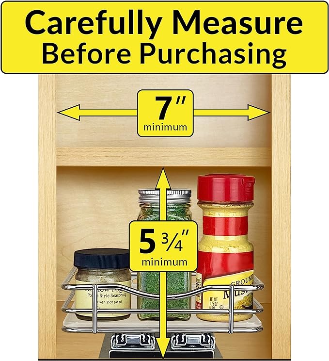 LYNK PROFESSIONAL짰 Pull Out Spice Rack Organizer for Inside Kitchen Cabinets - 6-3/8 inch Wide - Slide Out Drawer ??Chrome Sliding Spice Cabinet Organization Shelf Racks - 1 Tier
