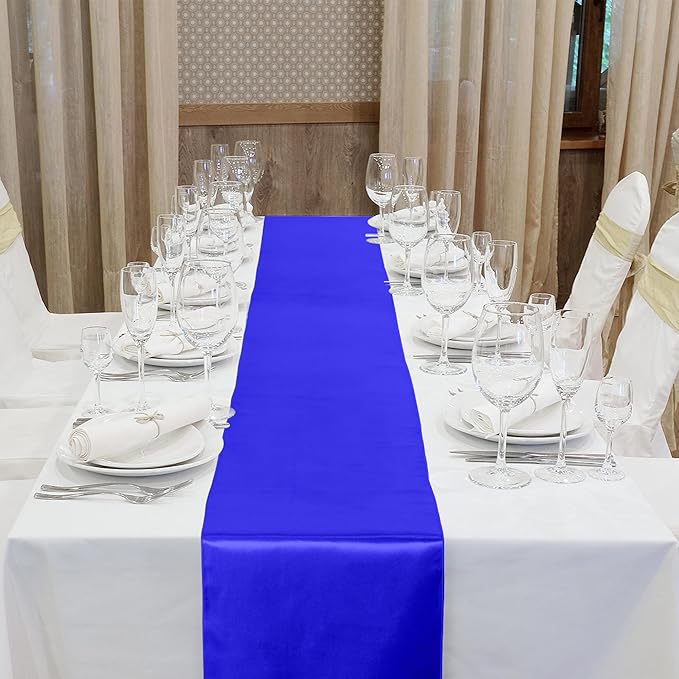 Aneco 4 Pack Satin Table Runner 12 x 108 Inch Long Bright Silk and Smooth Fabric Party Table Runner for Wedding Banquet Party Decoration- Royal Blue