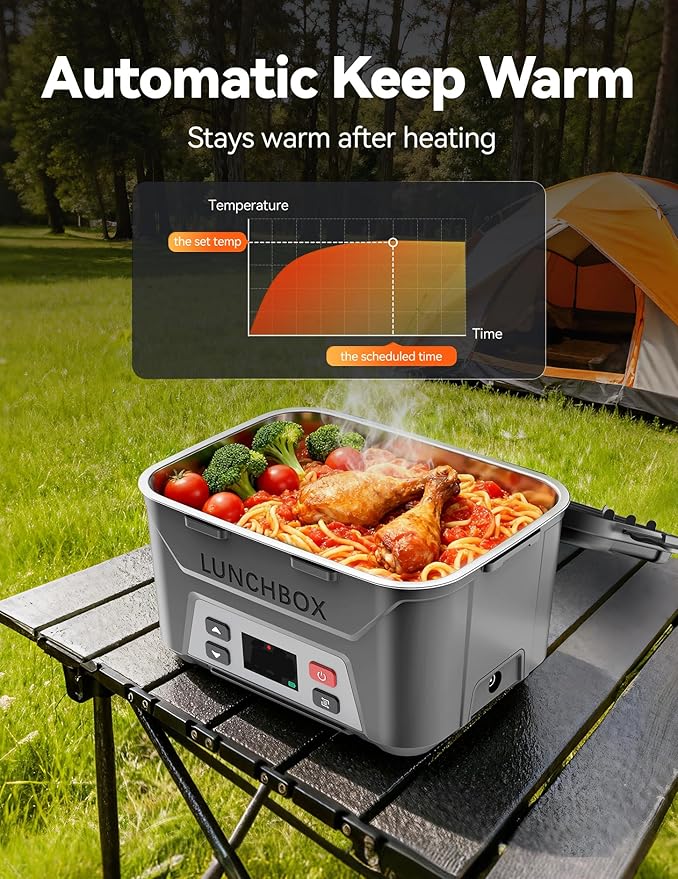 EAST OAK Cordless Electric Lunch Box for Adults,5.5 Cups Rechargeable Self Heating Lunch Box-Automatic Heating,Food Warmer with Memory Function & Automatic Keep Warm,Perfect for Work and Trip(Grey)
