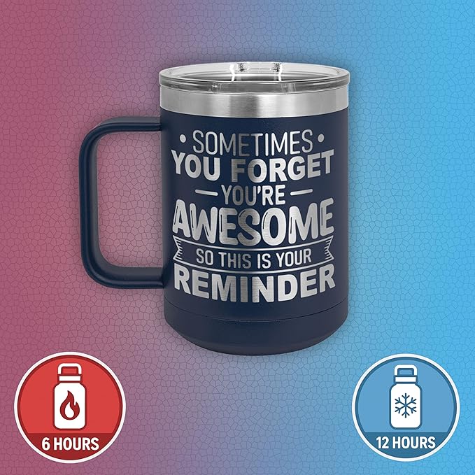 Spotted Dog Company Inspirational Travel Coffee Mug, Inspirational Gifts for Men Dad Father Wife Sister Women, Birthday For Him Her, You?셱e Awesome Tumbler, Teacher Coworker Gifts 15oz Navy Blue