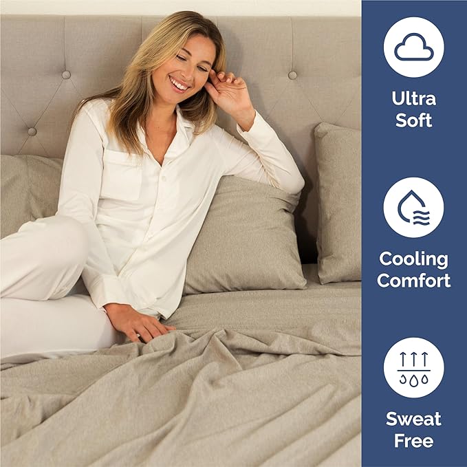 Split King 7 Piece Sheet Set - Cooling & Breathable Bed Sheets - Hotel Luxury Bed Sheets for Women, Men, Kids & Teens - Deep Pocket & Easy Fit - Soft & Wrinkle Free - Split King Heathered Beige Sheets