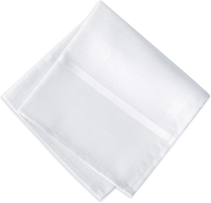 Newbridge Set of 4 Square Fabric Napkins, Elegance Plaid, 100% Polyester, No Iron Soil Resistant Dining Room, Party and Banquet Napkins, Solid Textured, White