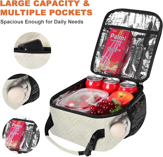 esouler Lunch Box for Men Women Adults Small Insulated lunch Tote Bag for Work Picnic Beach- Freezable Cooler Bag portable Lunch box (Beige)