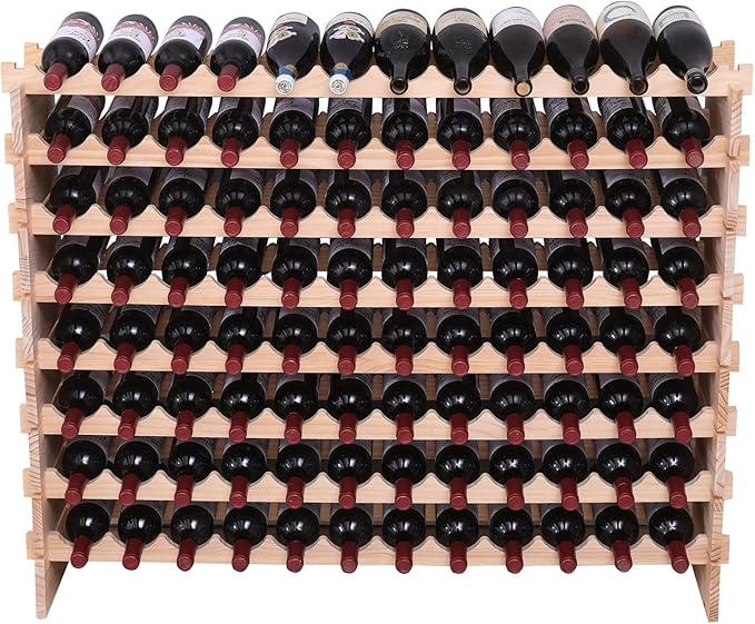 Wooden Stackable Storage Modular countertop Wine Rack cabinet-96bottle Freestanding for Floor Wine Display Stand Holder