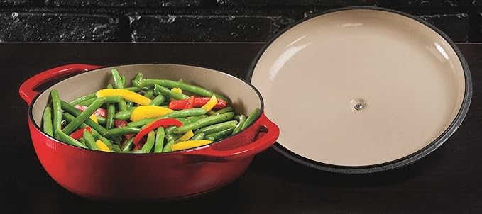 Lodge 3 Quart Enameled Cast Iron Dutch Oven with Lid ??Dual Handles ??Oven Safe up to 500째 F or on Stovetop - Use to Marinate, Cook, Bake, Refrigerate and Serve ??Island Spice Red
