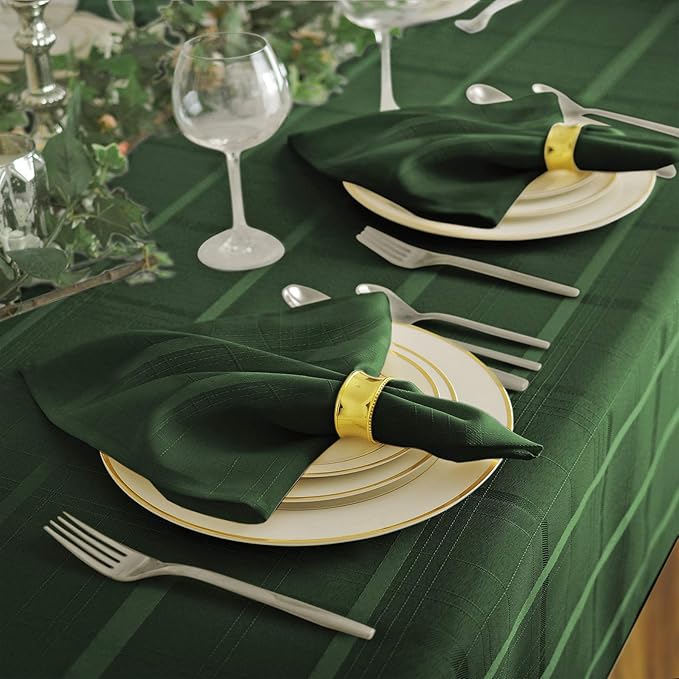 Newbridge 60 x 144 Inch Rectangle Fabric Tablecloth, Elegance Plaid, 100% Polyester, No Iron Soil Resistant Dining Room, Party and Banquet Table Cover, Solid Textured, Hunter Green
