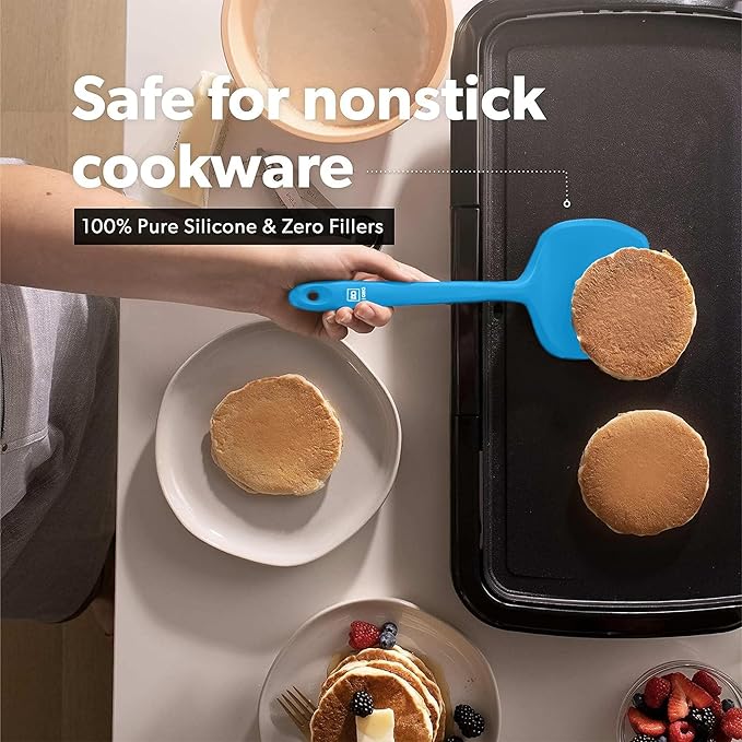 New DI ORO Silicone Turner Spatula Set - Kitchen Spatulas for Nonstick Cookware - Cooking Utensils for Flipping Eggs & Pancakes - 600째F Heat-Resistant BPA Free Turners - Dishwasher Safe (4pc, Blue)