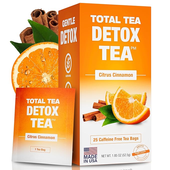 Total Tea SIimming Detox Tea Caffeine Free - 25 Day Detox - Herbal Tea with Chamomile, Hibiscus Tea & Ginger Root for Colon Cleanse ??Natural Citrus & Cinnamon Fruit Tea for Digestive Health