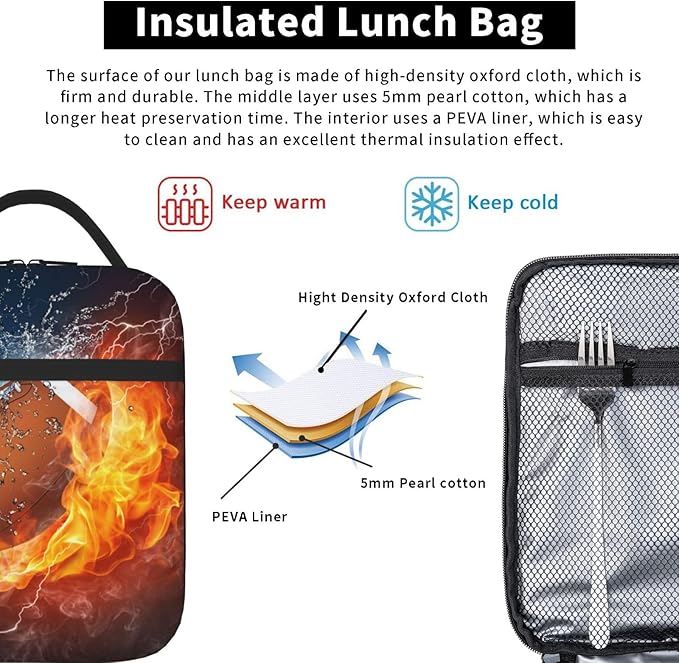 Sports-themed Football Lunch Box for Kids Teens Adults Boys Men, Insulated Leakproof Waterproof Reusable Lunch Bags with Water Bottle Holder, Portable Durable Cooler Tote Bag for School Work Travel