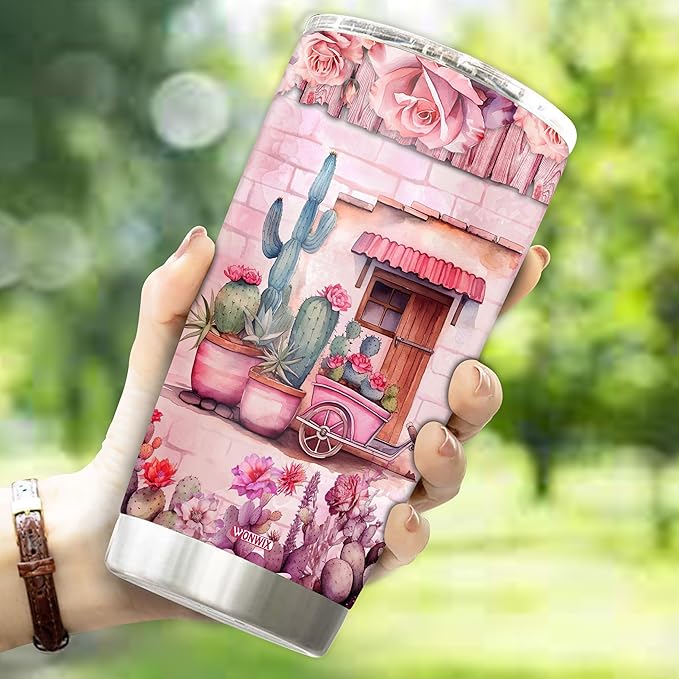 WONWIX Personalized Cactus Gifts for Women, Insulated Stainless Steel Coffee Mug Tumbler 20oz Travel Cup Water Bottle for Girls Wife Daughter, Christmas, Birthday, Mother's Day, Valentine Gift