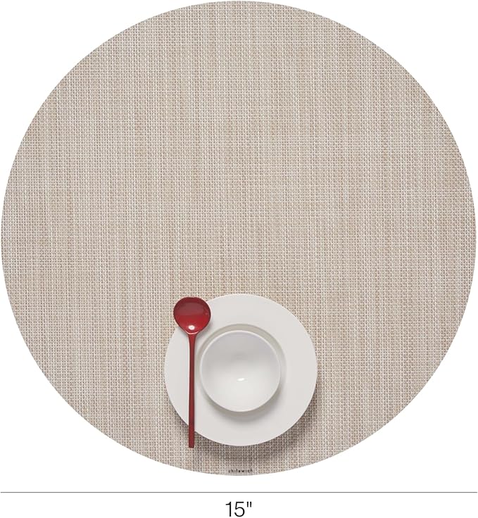Chilewich Mini Basketweave Placemats in Parchment - Set of 4 - Easy Care Woven Tabletop Textiles - Indoor/Outdoor - 15" Round
