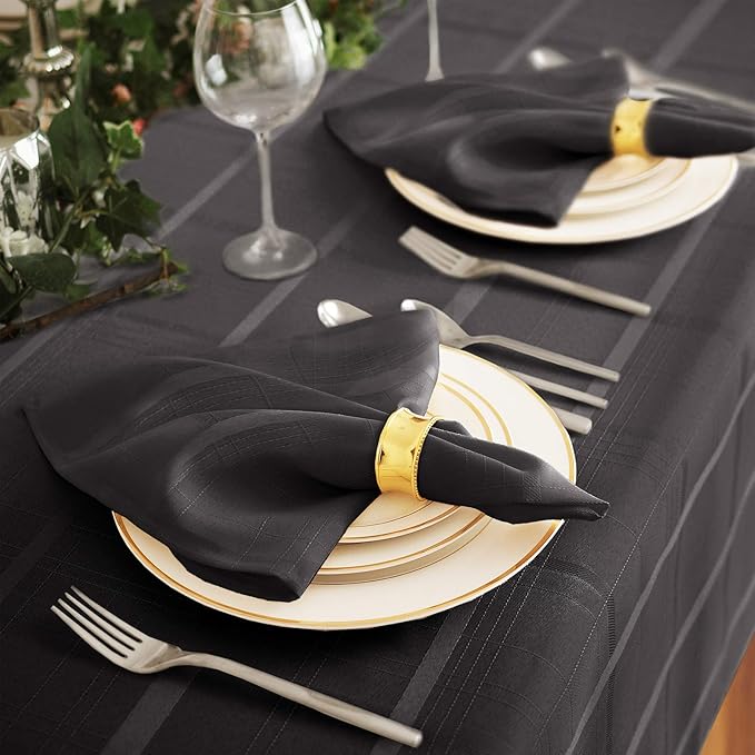 Newbridge 60 x 144 Inch Rectangle Fabric Tablecloth, Elegance Plaid, 100% Polyester, No Iron Soil Resistant Dining Room, Party and Banquet Table Cover, Solid Textured, Black