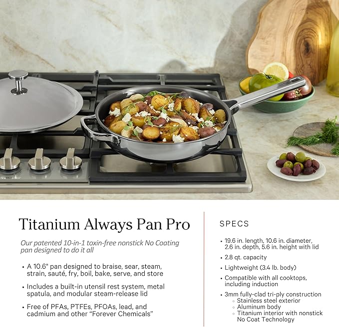 Our Place Titanium Pro Cookware Set | 10-Piece Pots and Pans Set with Always Pan Pro, Perfect Pot Pro & Minis | Non-Toxic No-Coating Nonstick | Induction & Oven-Safe up to 1000째F | Chrome