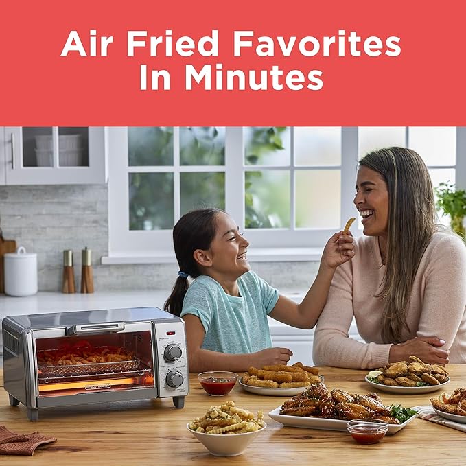 BLACK+DECKER Crisp 'N Bake Air Fry Countertop Convection Toaster Oven, Medium Capacity, 4-Slice, 5-in-1, Fits 9??Pizza, 30-Min Timer, Bake, Broil, Air Fry, Toast, Keep Warm, Stainless Steel