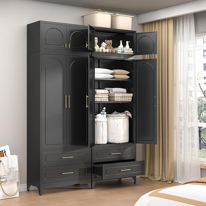 90??Tall Kitchen Pantry Cabinet,Storage Cabinet with Doors and Adjustable Shelves,Modern Kitchen Hutch Cabinets,Freestanding Cupboard for Dining Room