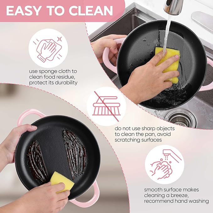 E-far Dutch Oven for Sourdough Bread Baking, 6 Qt Round Enameled Cast Iron Dutch Oven for Homemade Artisan Bread, Dome Lid & Shallow Base, Matte Black Interior & Durable, Oven-Safe to 500?? Pink